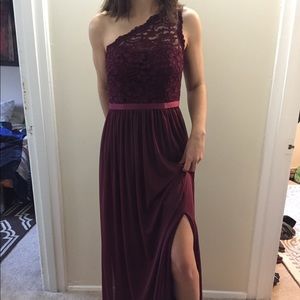 One shoulder lace bodice maxi dress